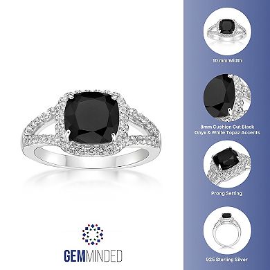 Gemminded Sterling Silver Black Onyx & White Topaz Cushion-Cut Ring