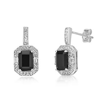 Gemminded Sterling Silver Black Onyx Emerald-Cut Drop Earrings