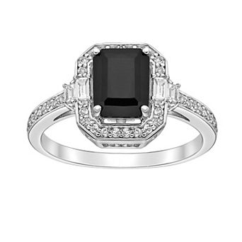 Gemminded Sterling Silver Black Onyx Emerald-Cut Ring