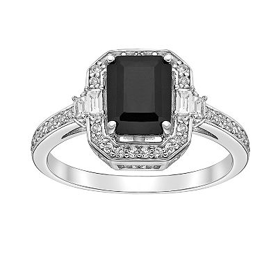 Gemminded Sterling Silver Black Onyx Emerald Cut Ring