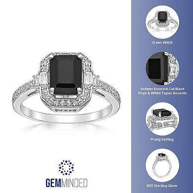 Gemminded Sterling Silver Black Onyx Emerald-Cut Ring