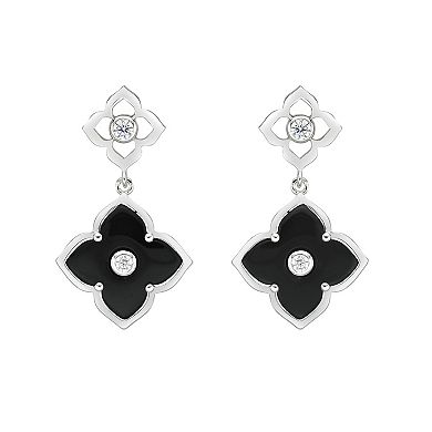 Gemminded Sterling Silver Black Onyx Clover Drop Earrings