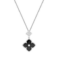 Sterling Silver Black Onyx Clover Necklace with CZ Border – HK Jewels