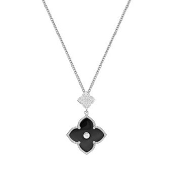 Gemminded Sterling Silver Black Onyx Clover Pendant Necklace