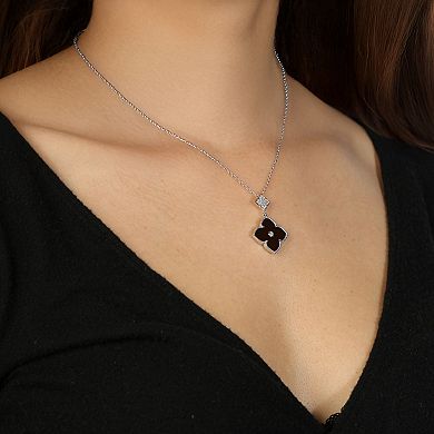 Gemminded Sterling Silver Black Onyx Clover Pendant Necklace