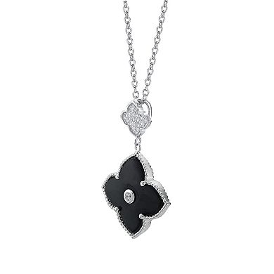 Gemminded Sterling Silver Black Onyx Clover Pendant Necklace