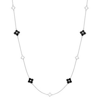 Gemminded Sterling Silver Black Onyx Clover Necklace