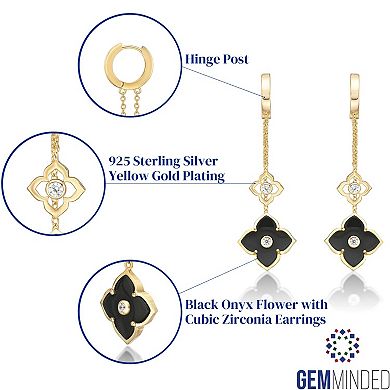 Gemminded 14K Gold Black Onyx Clover Drop Earrings