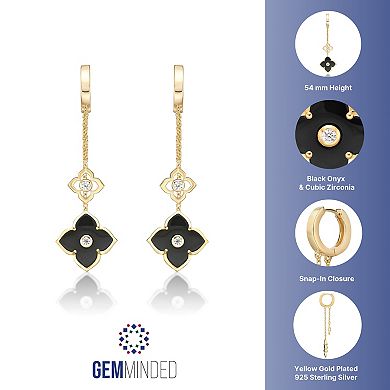 Gemminded 14K Gold Black Onyx Clover Drop Earrings