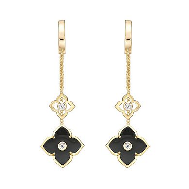 Gemminded 14K Gold Black Onyx Clover Drop Earrings