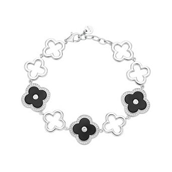 Gemminded Sterling Silver Black Onyx Clover Bracelet