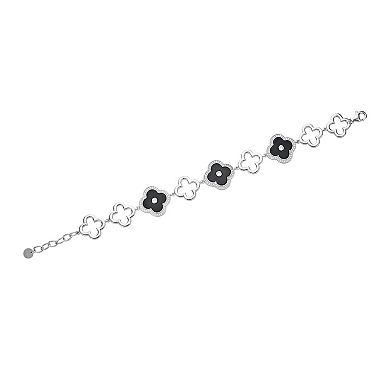 Gemminded Sterling Silver Black Onyx Clover Bracelet