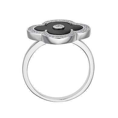 Gemminded Sterling Silver Black Onyx Clover Ring