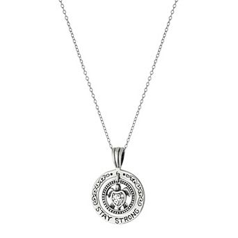 Athra NJ Inc Sterling Silver "Stay Strong" Turtle Pendant Necklace