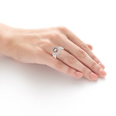 Boston Bay Diamonds 10k White & Rose Gold Morganite & 1/2 Carat T.W. Diamond Engagement Ring Set