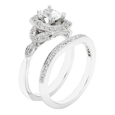Boston Bay Diamonds 14k White Gold Carat T.W. Oval-Cut Diamond Engagement Ring Set