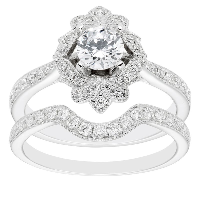 Boston Bay Diamonds 14k White Gold 1 Carat T.W. Vintage Diamond Engagement 