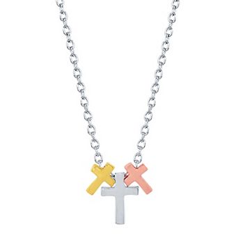 Argento Bella Tri-Tone Triple Cross Necklace