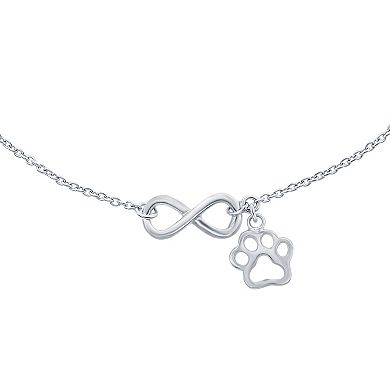Sterling Silver Infinity & Paw Print Anklet