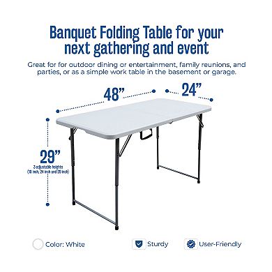Plastic Development Group 4 Foot Long Fold In Half Banquet Folding Table, White