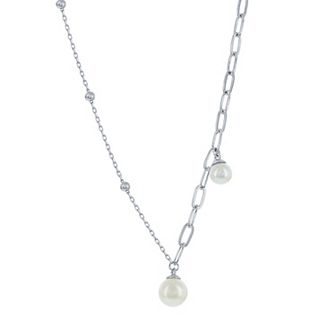 Argento Bella Sterling Silver Beaded & Paper Clip Freshwater Cultured Pearl Asymmetrical Necklace