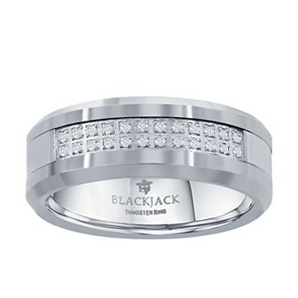 Metallo Men's Double Row Cubic Zirconia Tungsten Carbide Ring