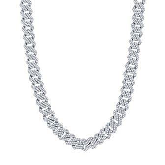 Argento Bella Men's Sterling Silver Cubic Zirconia Monaco Chain Necklace