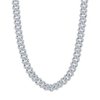 Argento Bella Men's Sterling Silver Cubic Zirconia Monaco Chain Necklace
