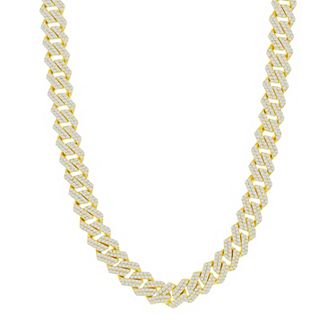 Metallo Men's 14k Gold Over Silver Cubic Zirconia Monaco Chain Necklace