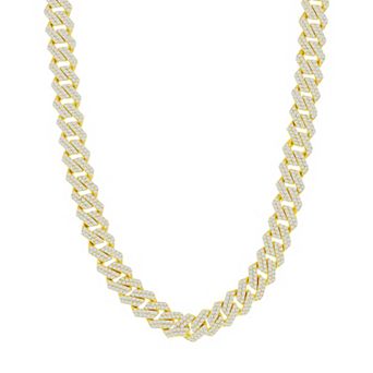 Metallo Men's 14k Gold Over Silver Cubic Zirconia Monaco Chain Necklace