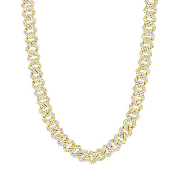 Men's 14k Gold Over Silver Cubic Zirconia Monaco Chain Necklace