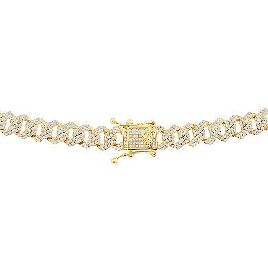 Men's 14k Gold Over Silver Cubic Zirconia Monaco Chain Bracelet