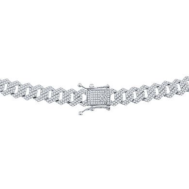 Men's Sterling Silver Cubic Zirconia Monaco Chain Bracelet