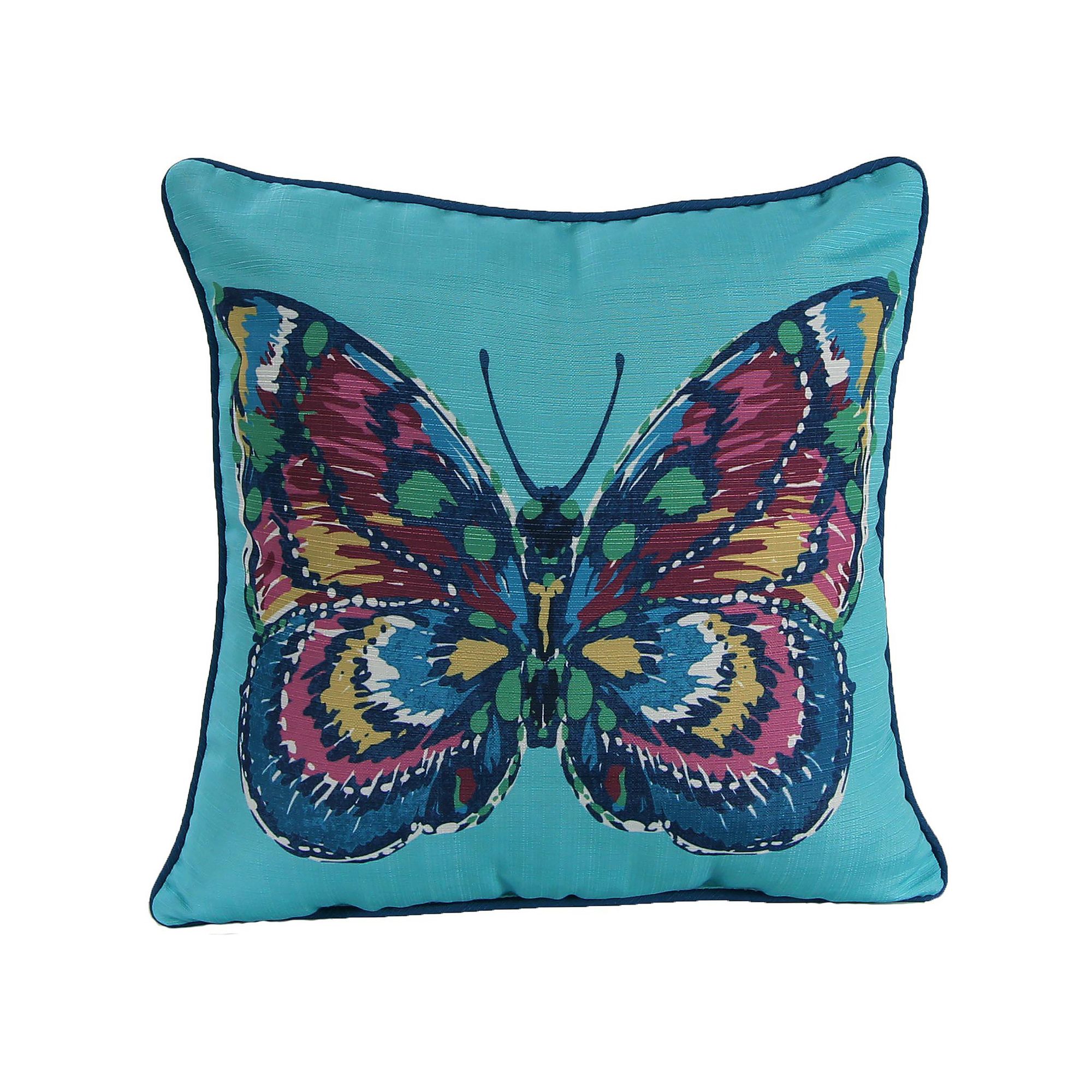 Jordan Manufacturing Butterfly Indoor Outdoor Throw Pillow, Blue