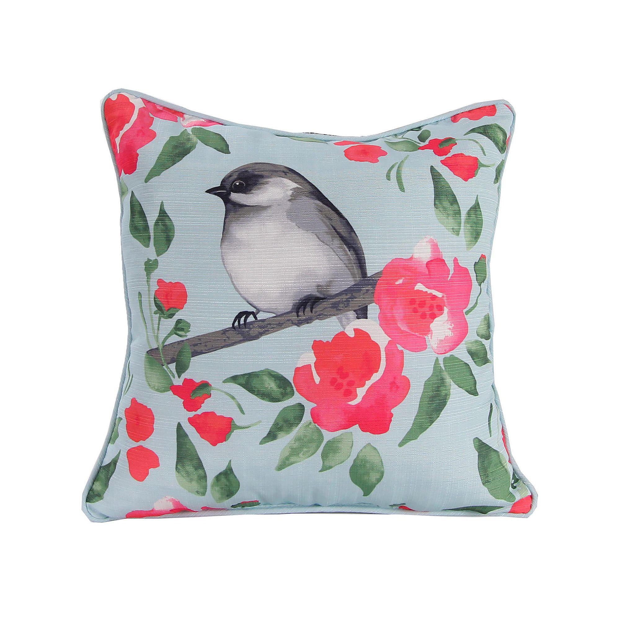 Jordan Manufacturing Bird Floral Indoor Outdoor Throw Pillow, Blue