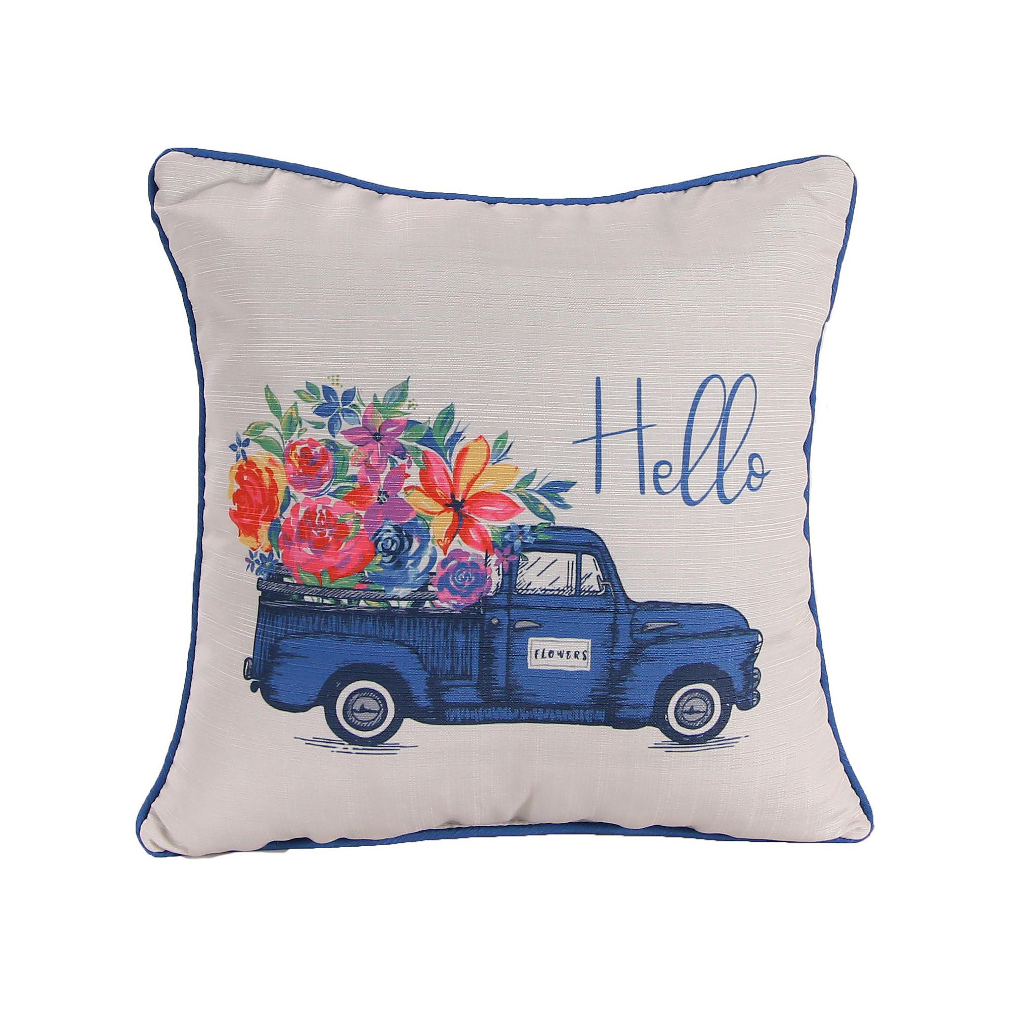 Jordan Manufacturing Hello Floral Indoor Outdoor Throw Pillow, Blue