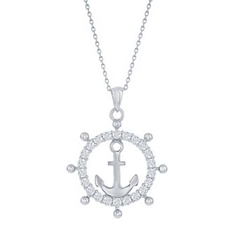 Argento Bella Sterling Silver Cubic Zirconia Anchor & Ship Wheel Necklace
