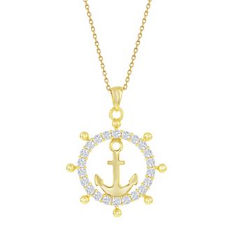 Argento Bella 14k Gold Over Silver Cubic Zirconia Anchor & Ship Wheel Necklace
