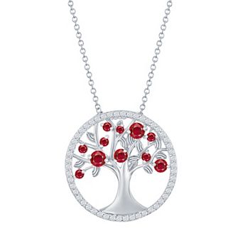 Argento Bella Sterling Silver Red Cubic Zirconia Tree Of Life Necklace