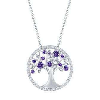 Argento Bella Sterling Silver Purple Cubic Zirconia Tree Of Life Necklace