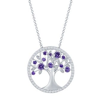 Argento Bella Sterling Silver Purple Cubic Zirconia Tree Of Life Necklace