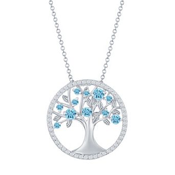 Argento Bella Sterling Silver Blue Cubic Zirconia Tree Of Life Necklace