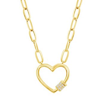 Argento Bella 14k Gold Over Silver Cubic Zirconia Heart Paper Clip Necklace