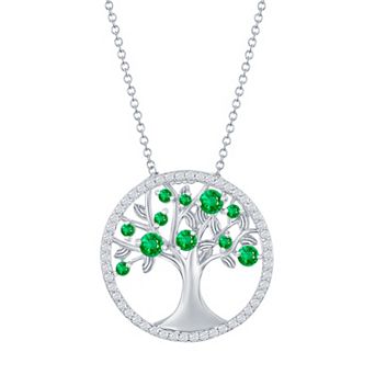 Argento Bella Sterling Silver Green Cubic Zirconia Tree Of Life Necklace
