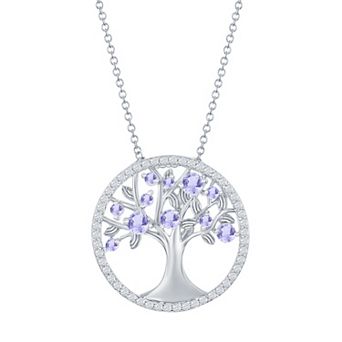 Argento Bella Sterling Silver Lavender Cubic Zirconia Tree Of Life Necklace