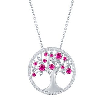 Argento Bella Sterling Silver Red Cubic Zirconia Tree Of Life Necklace