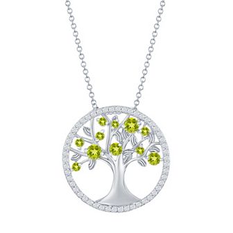 Argento Bella Sterling Silver Green Cubic Zirconia Tree Of Life Necklace