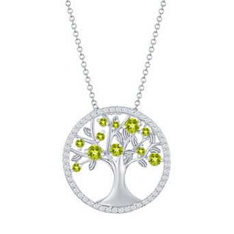 Argento Bella Sterling Silver Green Cubic Zirconia Tree Of Life Necklace