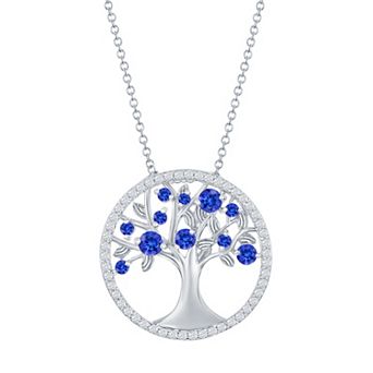 Argento Bella Sterling Silver Blue Cubic Zirconia Tree Of Life Necklace
