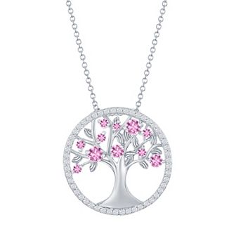 Argento Bella Sterling Silver Pink Cubic Zirconia Tree Of Life Necklace